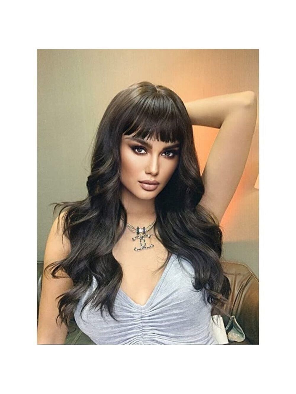 𝅺🆕BLACK Long Wavy Natural Looking Curly Wig Synthetic Middle Part Full Head NWT